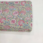 Apple Green Red Floral 100% Cotton Quilting Fabric by the yard, India Block Print Fabric, fabric for Duvet Covers, Curtains, Dresses