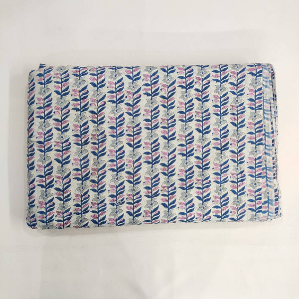 Light Pink Blue Floral 100% Cotton Quilting Fabric by the yard, India Block Print Fabric, fabric for Duvet Covers, Curtains, Dresses