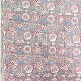 Sage Pink Red Floral 100% Cotton Quilting Fabric by the yard, India Block Print Fabric, fabric for Duvet Covers, Curtains, Dresses