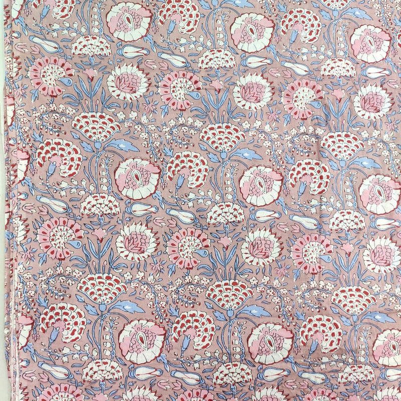 Sage Pink Red Floral 100% Cotton Quilting Fabric by the yard, India Block Print Fabric, fabric for Duvet Covers, Curtains, Dresses