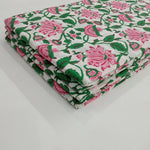 Light Pink green flower 100% Cotton Quilting Fabric by the yard, India Block Print Fabric, fabric for Duvet Covers, Curtains, Dresses