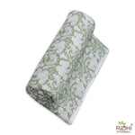 Sage Green and White Hand-Block Printed Cotton Cloth