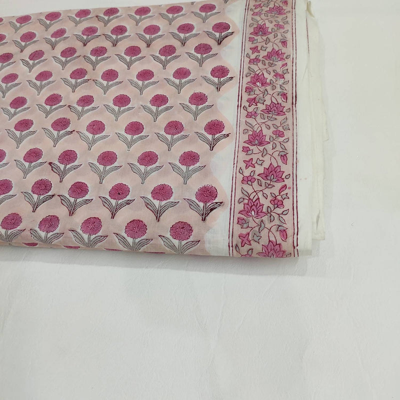 Light pink Blue leaf Floral 100% Cotton Quilting Fabric by the yard, India Block Print Fabric, fabric for Duvet Covers, Curtains, Dresses