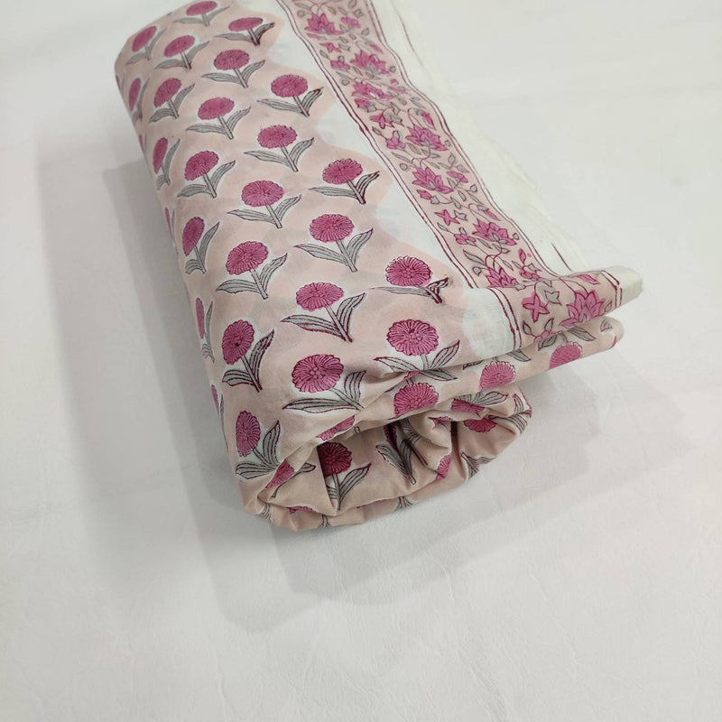 Light pink Blue leaf Floral 100% Cotton Quilting Fabric by the yard, India Block Print Fabric, fabric for Duvet Covers, Curtains, Dresses