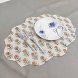 Table Mat Green and beige India Block Print Quilted, Placemats, Scallop ,Set of 2 housewarming gift, Coffee Table Decorwave