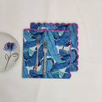 Designer Cotton scalloped Napkins with Trimming lace, Set of 4, Scallop edge Napkin,Hand block printed Sustainable Cloth Napkins