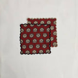 Designer Cotton scalloped Napkins with Trimming embroidered, coaster, small Scallop edge Napkin,Hand block printed Sustainable Cloth Napkins