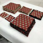 Designer Cotton scalloped Napkins with Trimming embroidered, coaster, small Scallop edge Napkin,Hand block printed Sustainable Cloth Napkins