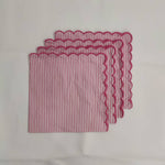 Punch Pink Stripes on White Design Cotton Cloth Napkin, India Block Print Napkins, Cocktail Napkin 20X20"Dinner Napkin