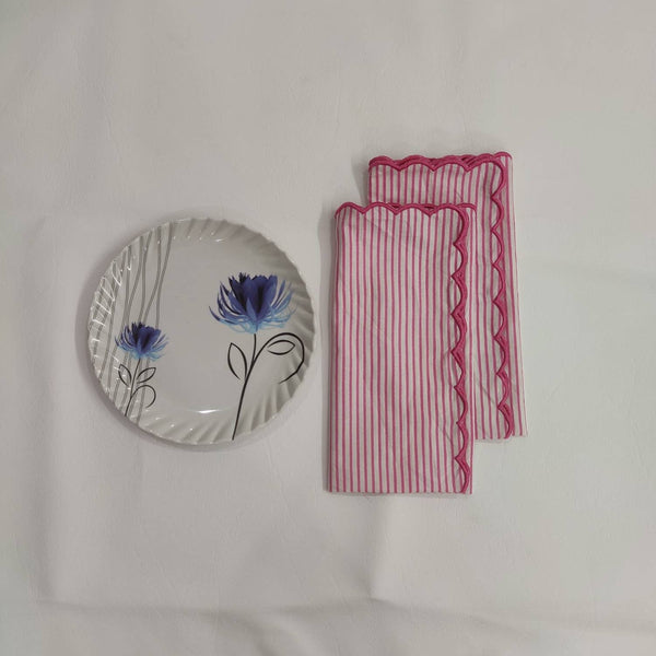 Punch Pink Stripes on White Design Cotton Cloth Napkin, India Block Print Napkins, Cocktail Napkin 20X20"Dinner Napkin