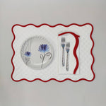 Quilted wave Table Linens PlaceMats White Piping Napkins and Cotton wave scallop cloth cocktail napkins for Dinner Table, Christmas Gift