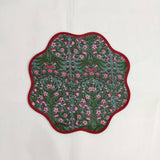 Sage Green Flower Placemat, 'Block Print' fabric table mat easy care, machine washable rustic kitchen decor dining mat set of 2