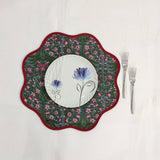 Sage Green Flower Placemat, 'Block Print' fabric table mat easy care, machine washable rustic kitchen decor dining mat set of 2
