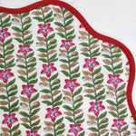 Christmas Red pink Green Flower Placemat, 'Block Print' fabric table mat easy care,machine washable rustic kitchen decor dining mat set of 2