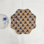 Christmas blue beige Flower Placemat, 'Block Print' fabric table mat easy care, machine washable rustic kitchen decor dining mat set of 2