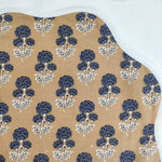 Christmas blue beige Flower Placemat, 'Block Print' fabric table mat easy care, machine washable rustic kitchen decor dining mat set of 2