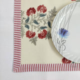 Striped Table Mat Red Green and beige India Block Print Quilted, Placemats, Scallop ,Set of 2 housewarming gift, Coffee Table Decorwave