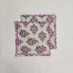 Designer Cotton scalloped Napkins with Trimming embroidered, Set of 4, Scallop edge Napkin,Hand block printed Sustainable Cloth Napkins