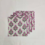 Designer Cotton scalloped Napkins with Trimming embroidered, Set of 4, Scallop edge Napkin,Hand block printed Sustainable Cloth Napkins