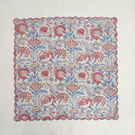 Printed Cotton scalloped Napkins with Trimming embroidered, Set of 4, Scallop edge Napkin,Hand block printed Sustainable Cloth Napkins