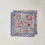 Printed Cotton scalloped Napkins with Trimming embroidered, Set of 4, Scallop edge Napkin,Hand block printed Sustainable Cloth Napkins