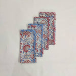 Printed Cotton scalloped Napkins with Trimming embroidered, Set of 4, Scallop edge Napkin,Hand block printed Sustainable Cloth Napkins