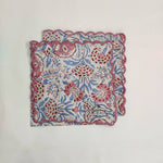 Printed Cotton scalloped Napkins with Trimming embroidered, Set of 4, Scallop edge Napkin,Hand block printed Sustainable Cloth Napkins