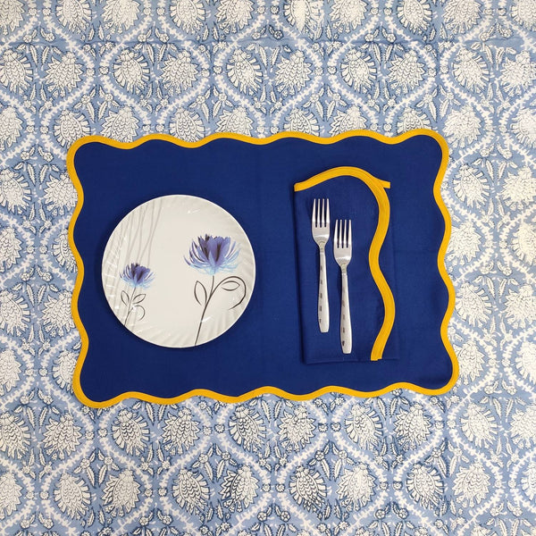 Royal Table mat Scallop Placemats and Napkins light blue ,Table Linens Piping Napkins fathers day gift