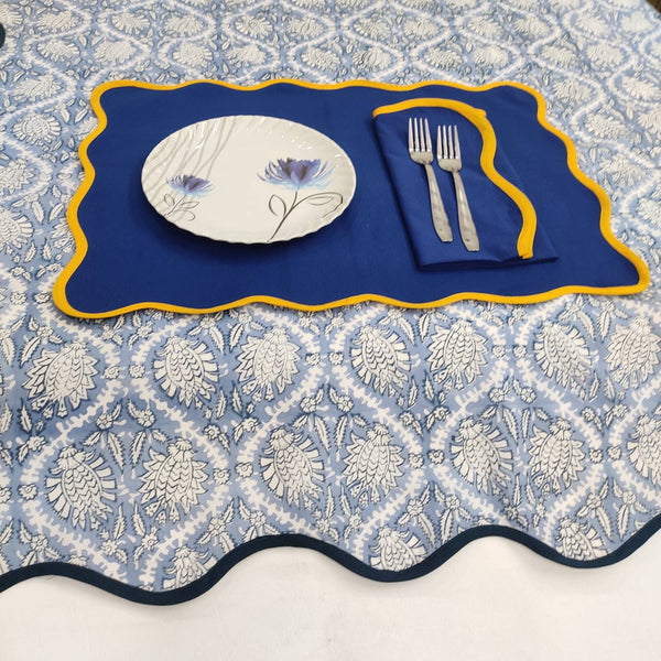 Royal Table mat Scallop Placemats and Napkins light blue ,Table Linens Piping Napkins fathers day gift
