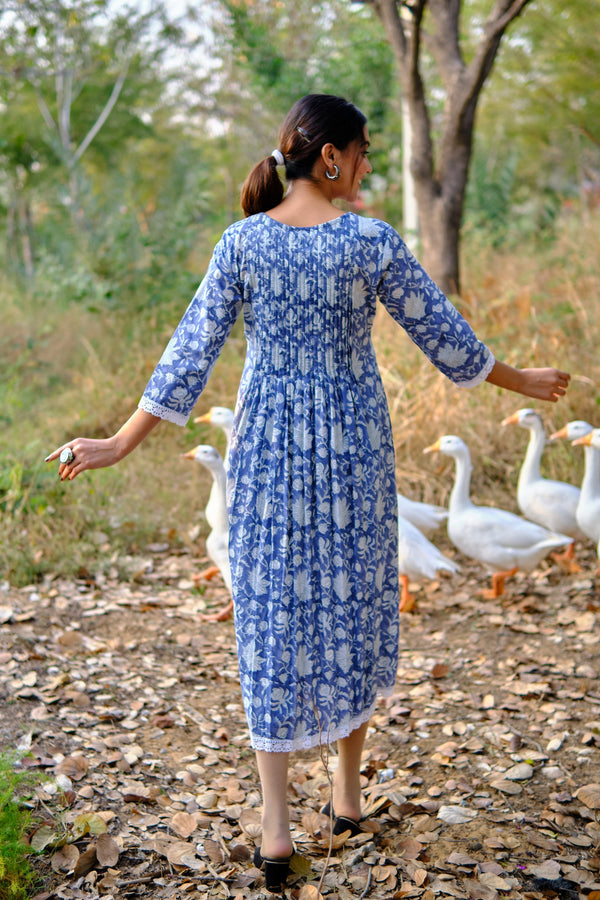 Long Kurti With Pockets, Indian Bridesmaids dress, Gift for her, Gift for Mom, Pleated Top with Lace, Summer Dress, India Block Print Top