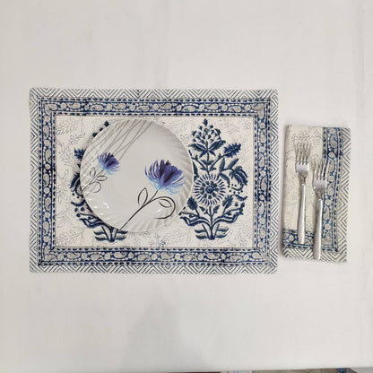 Cotton printed Mats Table Linens floral 6 Napkins and 6 Cotton Table  Placemats ,Indian Floral Hand Block Printed Set