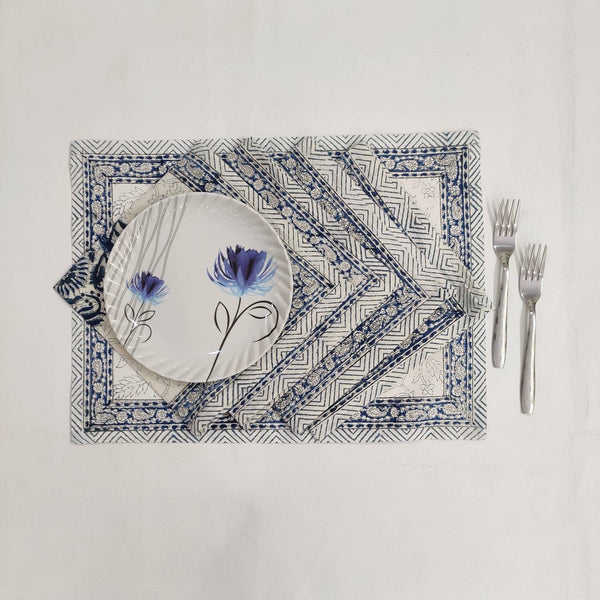 Cotton printed Mats Table Linens floral 6 Napkins and 6 Cotton Table  Placemats ,Indian Floral Hand Block Printed Set