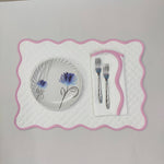 Quilted wave Table Linens PlaceMats White Piping Napkins and Cotton wave scallop cloth cocktail napkins for Dinner Table, Christmas Gift