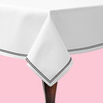 White Cotton Percale Scalloped Piping & Border Home decor Rectangle Tablecloth Washable Polycotton Table Cloth in Embroidery/Piping  Border
