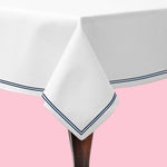 White Cotton Percale Scalloped Piping & Border Home decor Rectangle Tablecloth Washable Polycotton Table Cloth in Embroidery/Piping  Border