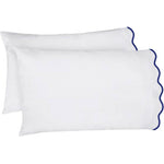 400 Thread Count White Cotton Percale Scalloped Piping Hotel Stitch Pillowcase