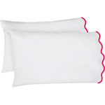 400 Thread Count White Cotton Percale Scalloped Piping Hotel Stitch Pillowcase