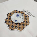 Christmas blue beige Flower Placemat, 'Block Print' fabric table mat easy care, machine washable rustic kitchen decor dining mat set of 2