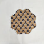 Christmas blue beige Flower Placemat, 'Block Print' fabric table mat easy care, machine washable rustic kitchen decor dining mat set of 2