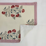 Striped Table Mat Red Green and beige India Block Print Quilted, Placemats, Scallop ,Set of 2 housewarming gift, Coffee Table Decorwave