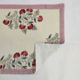 Striped Table Mat Red Green and beige India Block Print Quilted, Placemats, Scallop ,Set of 2 housewarming gift, Coffee Table Decorwave
