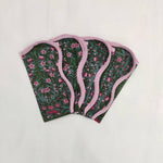 Scalloped napkin, wedding napkin, Set of 4, People pink Flowers on white Fabric, Print by Hand Block,Sustainable Cloth Napkins