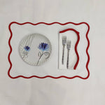 Table Linens PlaceMats White Piping Napkins and Cotton wave scallop cloth cocktail napkins ,fathers day gift