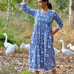 Long Kurti With Pockets, Indian Bridesmaids dress, Gift for her, Gift for Mom, Pleated Top with Lace, Summer Dress, India Block Print Top