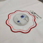 Table Linens PlaceMats White double Piping Mats and Cotton round wave scallop cloth cocktail Placemats,fathers day gift