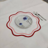 Table Linens PlaceMats White double Piping Mats and Cotton round wave scallop cloth cocktail Placemats,fathers day gift
