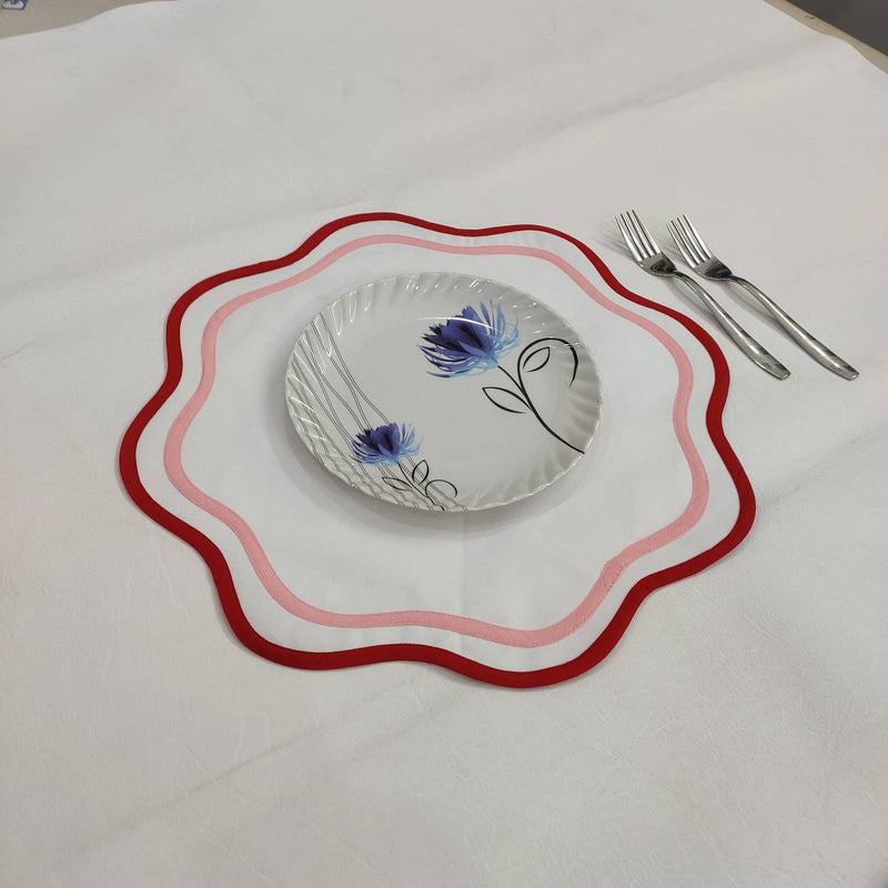 Table Linens PlaceMats White double Piping Mats and Cotton round wave scallop cloth cocktail Placemats,fathers day gift