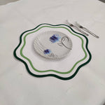 Table Linens PlaceMats White double Piping Mats and Cotton round wave scallop cloth cocktail Placemats,fathers day gift