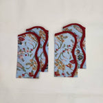 Hand Block Floral Print Pure Cotton Fabric Piping Napkins Set of 4 Cloth Napkin Set, Table Decor fathers day gift