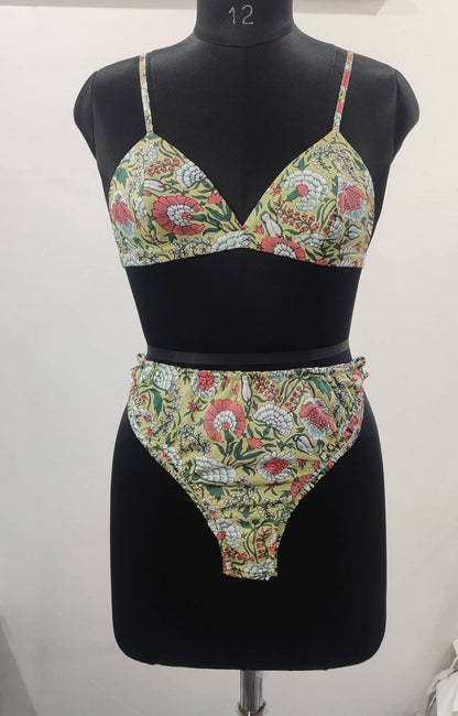 Cotton Bikini Block Print Swimsuit Women Sexy Swimwear Female High Cut Swimming Suit Sexy Bathing Suit Beach Wear New